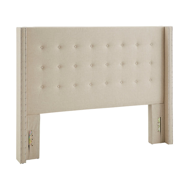 Homelegance By Top-Line Magnolia Nailhead Wingback Button Tufted Headboard Beige Linen