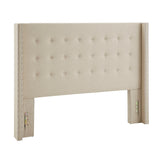 Homelegance By Top-Line Magnolia Nailhead Wingback Button Tufted Headboard Beige Linen