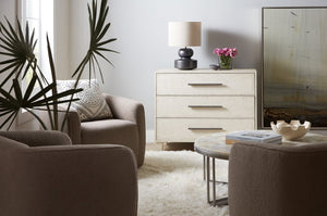 Hooker Furniture Melange Textured Cream Three-Drawer Chest With Antique Pewter Pulls, Distressed Maple Veneer Storage 628-85652-05