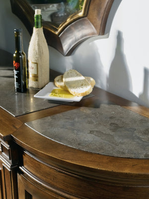Hooker Furniture Archivist Pecky Pecan Sideboard With Bluestone Top, Antique Hardware, Felt-Lined Drawers & Pull-Out Serving Surface 5447-75903