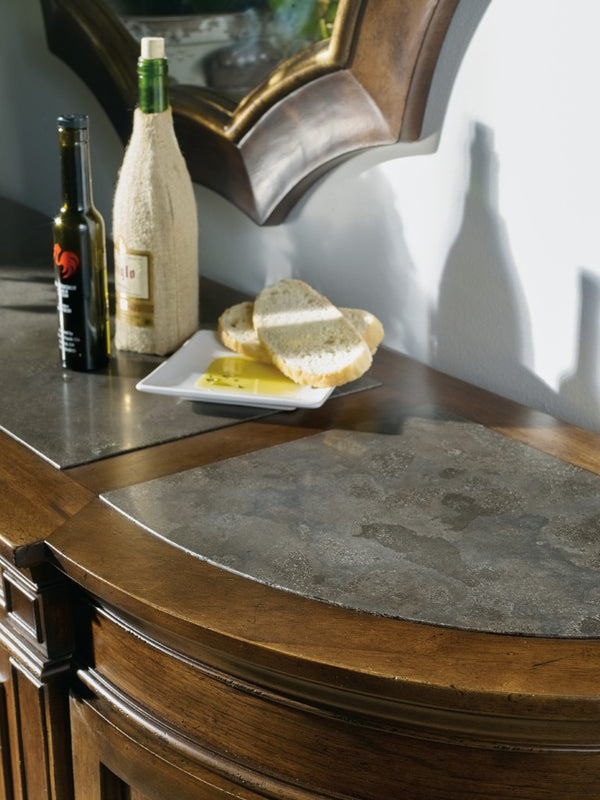 Hooker Furniture Archivist Pecky Pecan Sideboard With Bluestone Top, Antique Hardware, Felt-Lined Drawers & Pull-Out Serving Surface 5447-75903