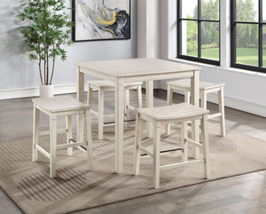 English Elm Steve Silver - Farmhouse 5-Pack Counter Dining Set Ivory – Plank-Top Table & Shaped Stool Seats, Compact Rustic Charm B081111835