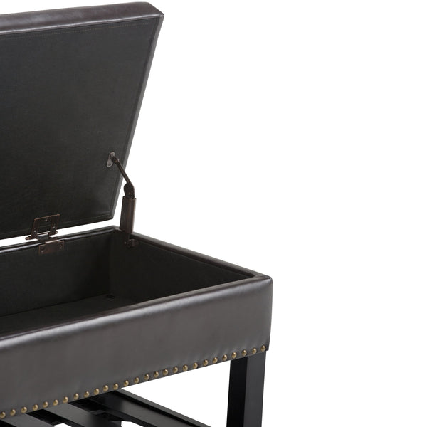 English Elm Lomond Storage Ottoman Bench - Tanners Brown Vegan Leather With Child-Safe Lid & Ample Storage Space B136P159122