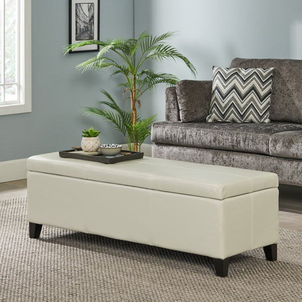 English Elm Glouster Bench Style Pu Leather Storage Ottoman with Soft Close Lid for Bedroom Ivory 57742.00IVY