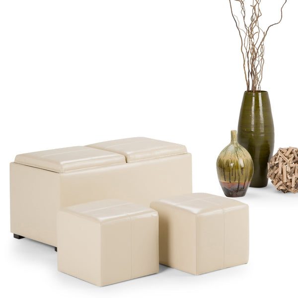 English Elm Avalon 5-Piece Storage Ottoman Set In Satin Cream - Versatile Seating & Hidden Storage Solution B136P159758