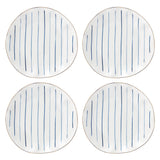 Blue Bay Stripes Porcelain Dinner Plates, Gold Accents, Set of 4 - Dishwasher Safe