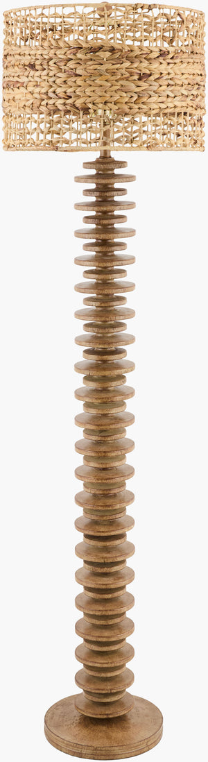 Surya Ukwi 65-inch Elegant Accent Floor Lamp With Linen Shade - Timeless Design For Cozy Illumination Body, Brown,Base, Brown,Shade, Brown,Finial, Metallic ,Brass,Harp, Metallic ,Brass,Cord, Translucent Resin,Resin,Seagrass,Seagrass,Iron Ukw-002