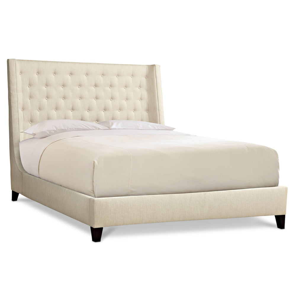 Bernhardt Bernhardt Maxime Queen Shelter Bed Tall Button-Tufted Headboard Upholstered Wings, Espresso Legs K1334