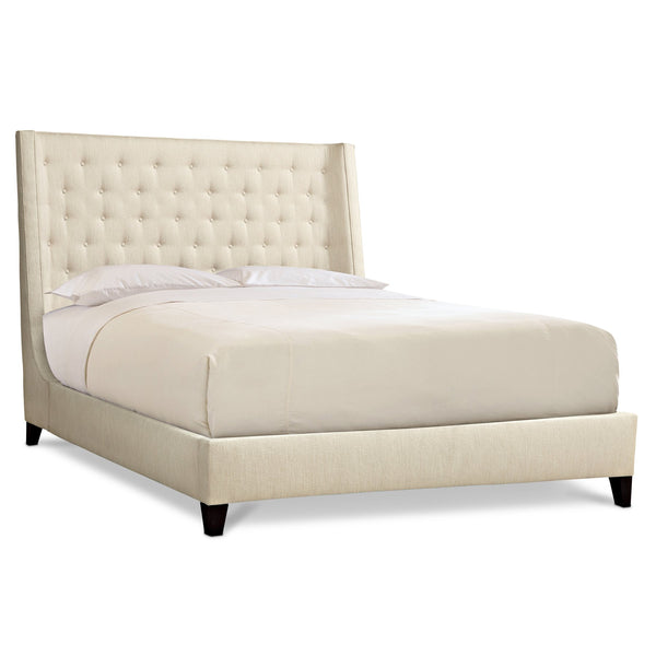 Bernhardt Bernhardt Maxime Queen Shelter Bed Tall Button-Tufted Headboard Upholstered Wings, Espresso Legs K1334