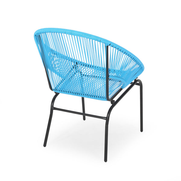 English Elm Nusa Outdoor Woven Rattan Basket Chair with Iron Legs for Modern Patio Spaces 66626.00BLU