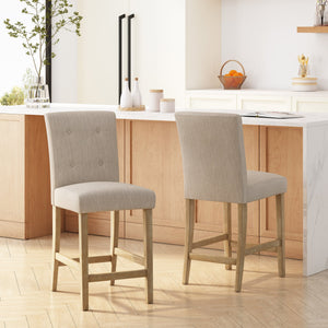 English Elm Christopher Knight Home® - Contemporary Button-Tufted Fabric Counter Stools Set of 2 with Espresso Legs, Waffle Stitch Comfort Beige 71254.00BGE