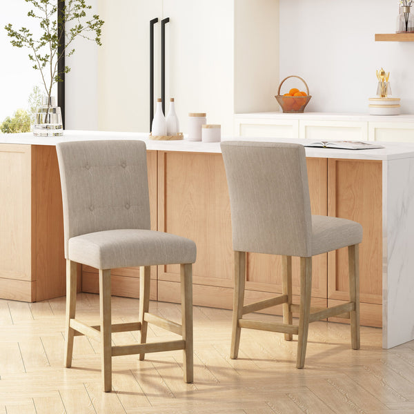 English Elm Christopher Knight Home® - Contemporary Button-Tufted Fabric Counter Stools Set of 2 with Espresso Legs, Waffle Stitch Comfort Beige 71254.00BGE