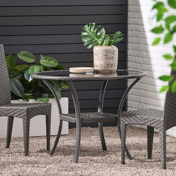 English Elm San Pico Round Outdoor Bistro Table Pe Wicker Iron Frame Glass Top Patio 56225.00TBL
