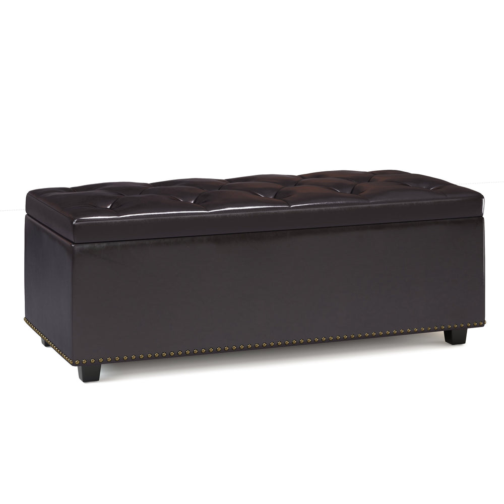 English Elm Hamilton Lift Top Storage Ottoman - Versatile Tanners Brown Faux Leather Bench With Hidden Space B136P159064