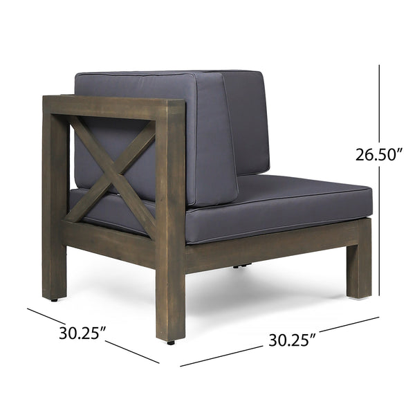 English Elm Brava Acacia Wood Outdoor Sectional Chair with Cross-back Slat Seat for Patio Decks Dark Grey 64492.00DGY