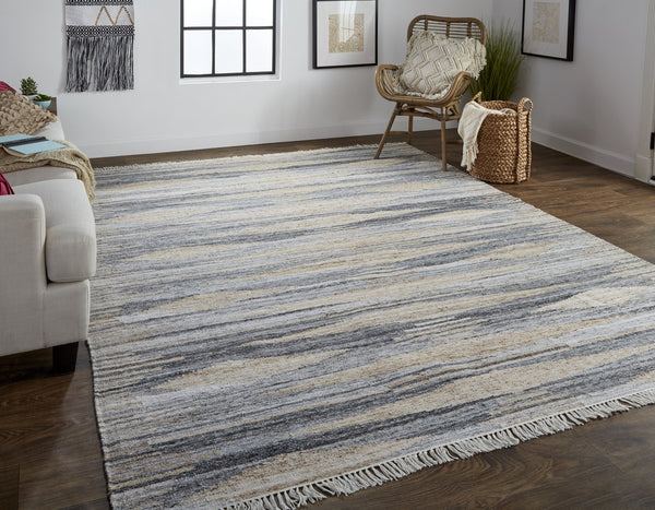 Feizy Rugs Beckett Eco-friendly Handwoven Low Pile Rug With Geometric Motifs For Stylish Home Decor Gray,Tan,Silver Pet 8900815fgrybgeg00