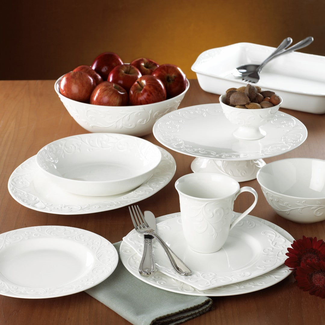 Opal Innocence Carved 4-Piece Dinnerware Set, Chip-Resistant Porcelain