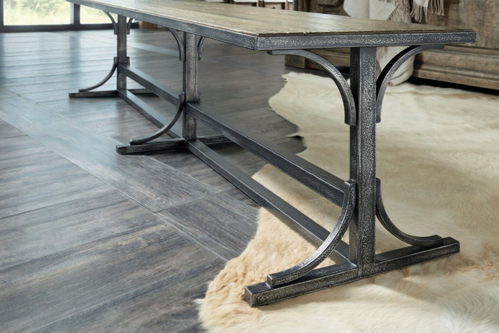 Hooker Furniture La Rugged Von Rosenberg Bed Bench — 66" Distressed Oak Veneer Seat, Metal Base, Handcrafted Hill Country Rustic Charm 6960-90019-80