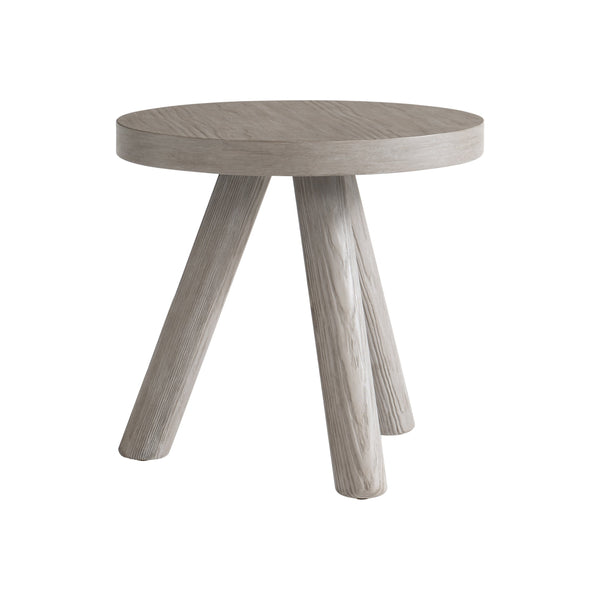 Bernhardt Bernhardt Harmon Side Table With Textured Gris Finish, Pine Veneer Round Top, Three-Legged Stable Design 555125