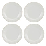 French Perle Groove Stoneware Dinner Plates, Set of 4, Textured Bead Design, Microwave Safe