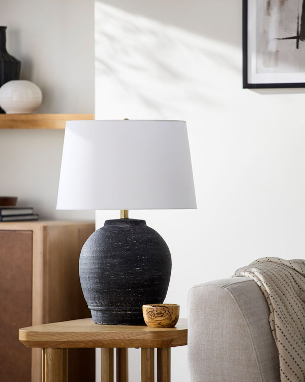 Surya Uluru Hand-painted Ceramic Table Lamp with Linen Shade Arts and Crafts Style ULU-001