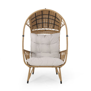 English Elm Christopher Knight Home® - MALIA Wicker Standing Basket Chair with Water-Resistant Cushion, Iron Frame, Handcrafted Outdoor Cozy Retreat Brown+Beige 68018.00LBGE
