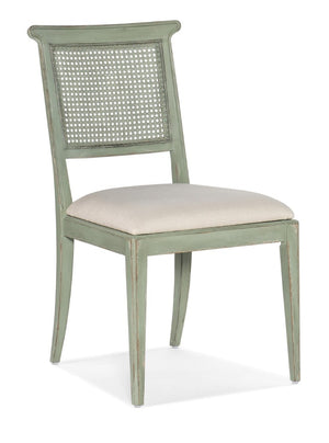 Hooker Furniture Charleston Colonial-Style Upholstered Side Chair With Woven Cane Back, Distressed Magnolia Finish And Comfort Seat Beige 6750-75410-32