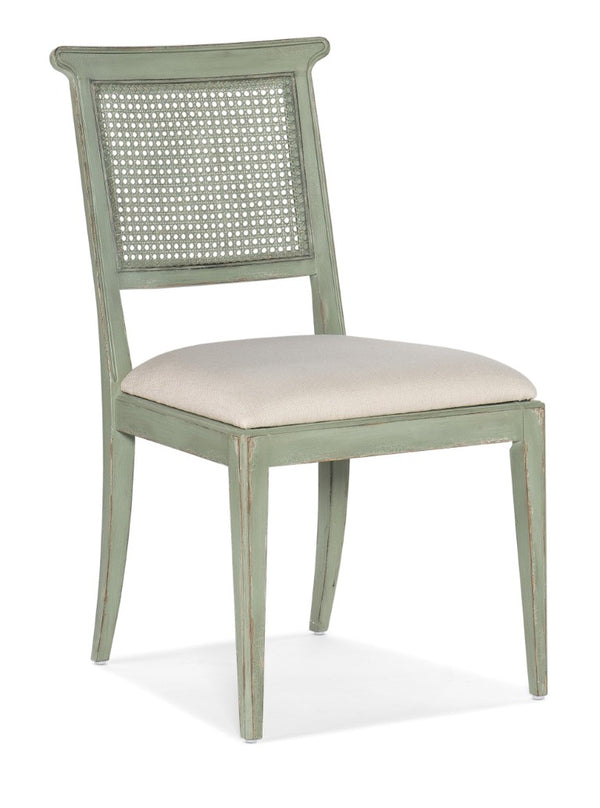 Hooker Furniture Charleston Colonial-Style Upholstered Side Chair With Woven Cane Back, Distressed Magnolia Finish And Comfort Seat Beige 6750-75410-32