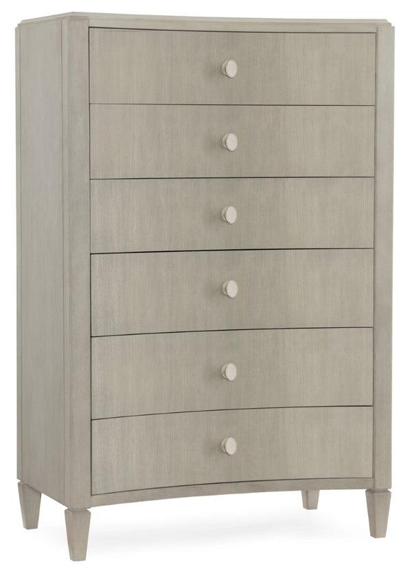 Hooker Furniture Elixir Six-Drawer Chest With Felt-Lined Top & Cedar Bottom, Walnut Veneer, Shagreen Knobs—Modern Storage 5990-90010-LTWD