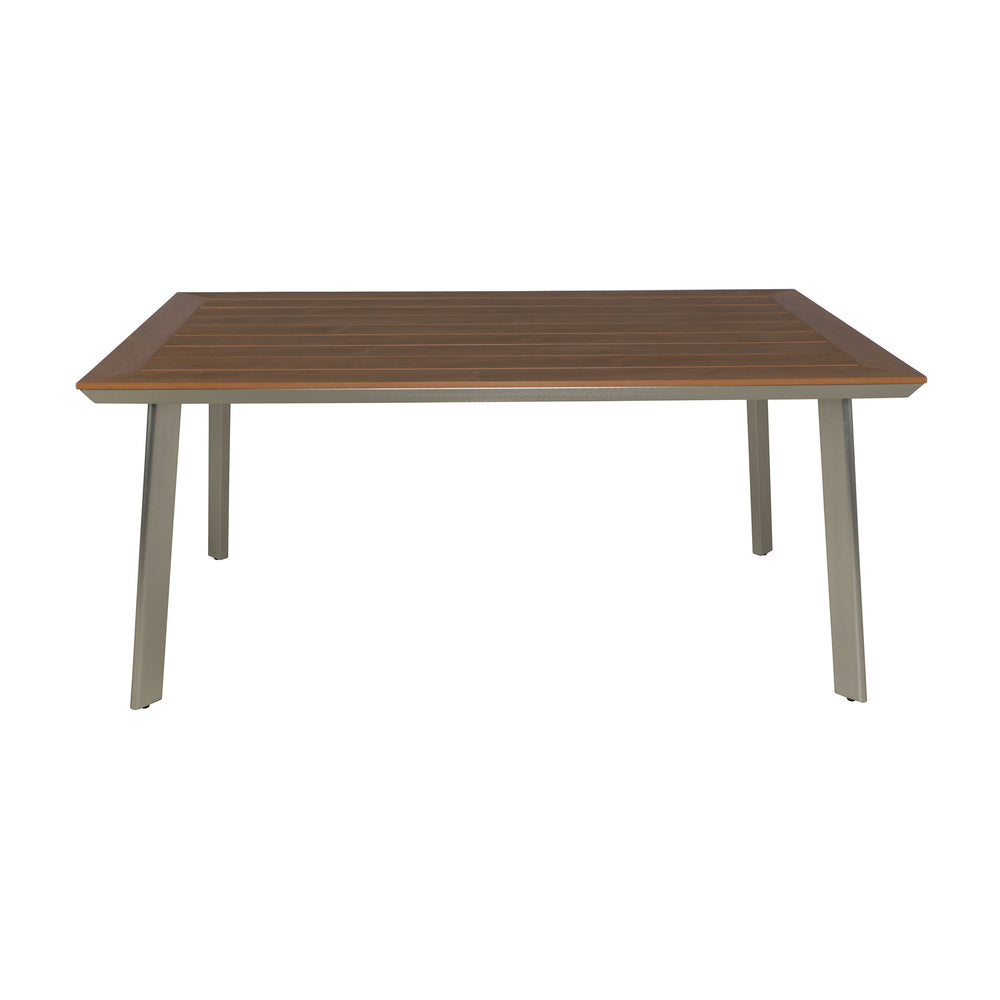 English Elm Christopher Knight Home® - LEEDS Eucalyptus Wood-Top Dining Table with Rust-Proof Aluminum Frame for Outdoor Patio Seating of 6 62762.00SIL