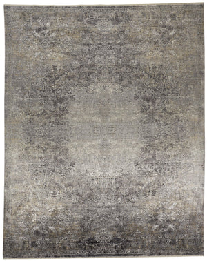 Feizy Rugs Sarrant Luxurious Viscose Polyester Medallion Rug – Ultra-durable, Soft Touch, Elegant Design Gray,Ivory,Tan Viscose,Polyester 9193964fstn000p00