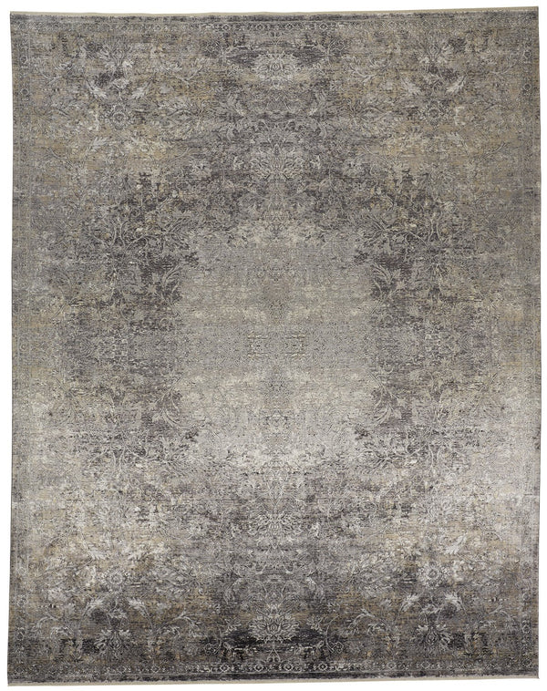 Feizy Rugs Sarrant Luxurious Viscose Polyester Medallion Rug – Ultra-durable, Soft Touch, Elegant Design Gray,Ivory,Tan Viscose,Polyester 9193964fstn000p00