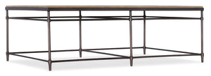 Hooker Furniture St. Armand Rectangular Cocktail Table With Distressed Acacia Top And Brushed Pewter Metal Base, Modern Minimalism Bronze 5601-80109-LTWD