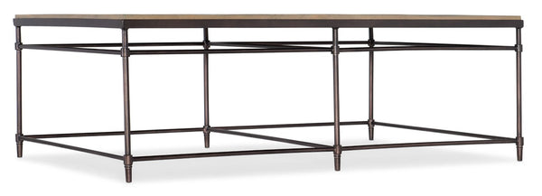 Hooker Furniture St. Armand Rectangular Cocktail Table With Distressed Acacia Top And Brushed Pewter Metal Base, Modern Minimalism Bronze 5601-80109-LTWD