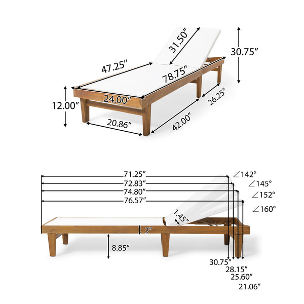 English Elm Summerland Acacia Wood Outdoor Chaise Lounge with Breathable Mesh Seat for Patio 60018.00
