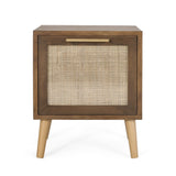 Christopher Knight Home® - Noble House - Hulett Contemporary End Table With Storage, Walnut, Natural, And Antique Gold