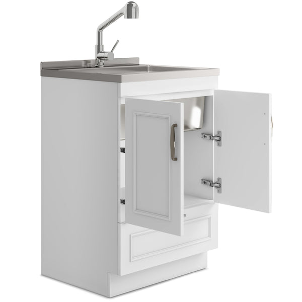 English Elm Cardinal 24" Laundry Cabinet With Deep Stainless Steel Sink & Pull-Out Faucet - Stylish Storage Solution B136P158791