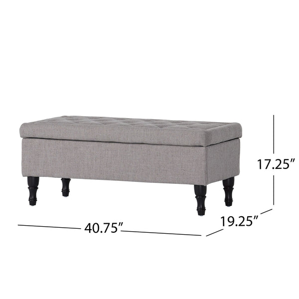 English Elm Christopher Knight Home® - Storage Ottoman Bench with Tufted Plush Top, Hidden Compartment, Dark Wood Legs, 41.5" x20" x12" Grey 54744.00MGY