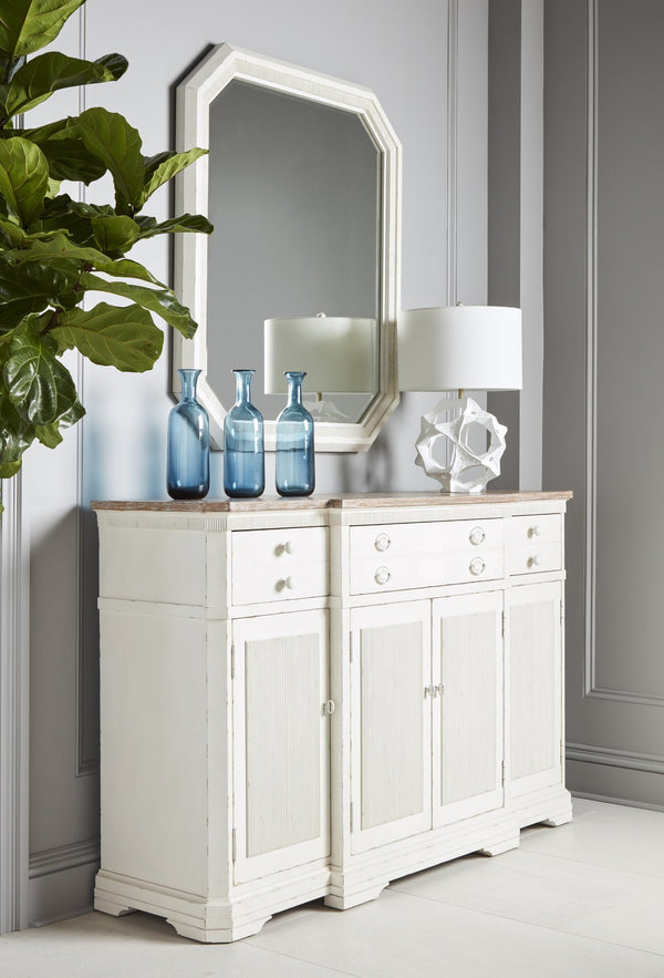 A.R.T. Furniture Palisade Vintage White Mirror – Elongated Beveled Glass With Distressed Frame For English Cottage Charm White Resin,Glass 273121-2917