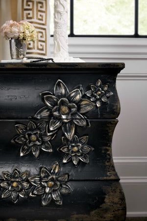 Hooker Furniture Sanctuary Porte Noir Bachelorette Chest With Carved Floral Front, Cedar Drawer & Built-In Lighting 5845-90017-99