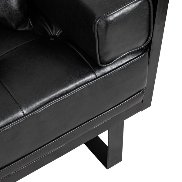 English Elm Christopher Knight Home® - LOVESEAT Contemporary Oversized Faux Leather Loveseat with Button Tufting, Iron Sled Legs, 72.5" Black 72103.00PUMDNT