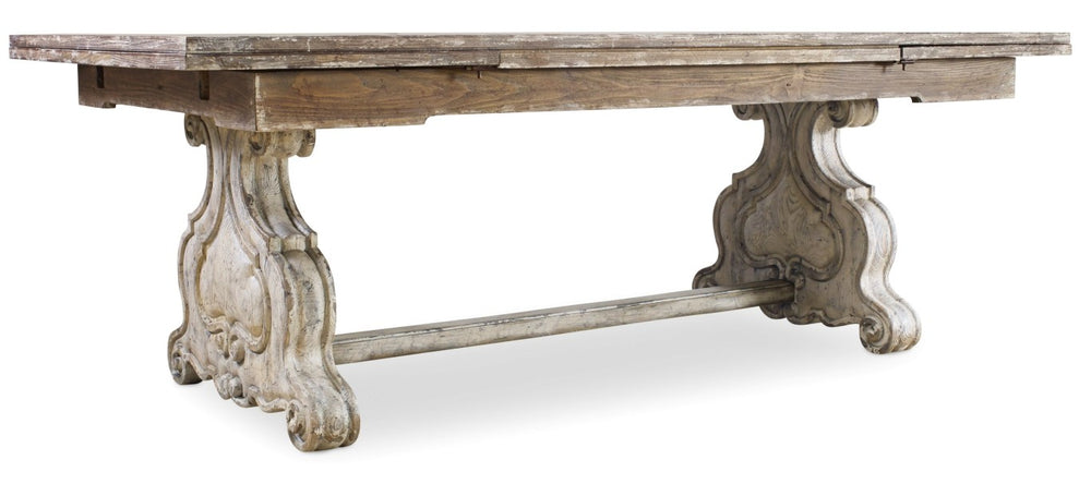 Hooker Furniture Chatelet Refectory Trestle Dining Table With Harp Bases, Paris Vintage Distressed Finish, Seats 10 5350-75206