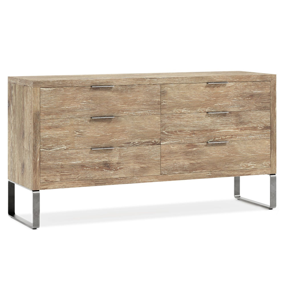 Bernhardt Bernhardt Tribeca Dresser Aurum White Oak With Textured Steel Base, 6 Soft-Close Drawers, 68"W 333052