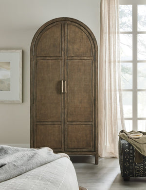 Hooker Furniture Sundance Pecan & Rattan Wardrobe — Cliffside Finish, Distressed Coastal-Rustic Storage With Drawers 6015-90013-89