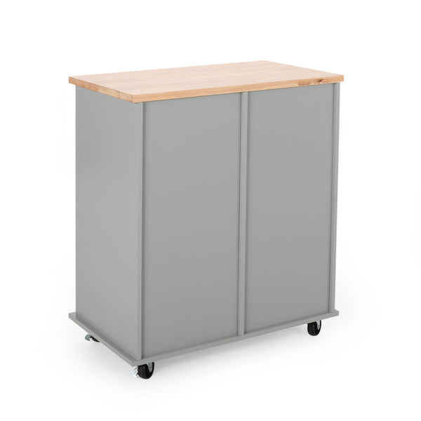 English Elm Christopher Knight Home® - Kitchen Island Cart with Rubberwood Top, Rolling Storage Cabinet with Drawers & Locking Casters Grey 67757.00NATGRY