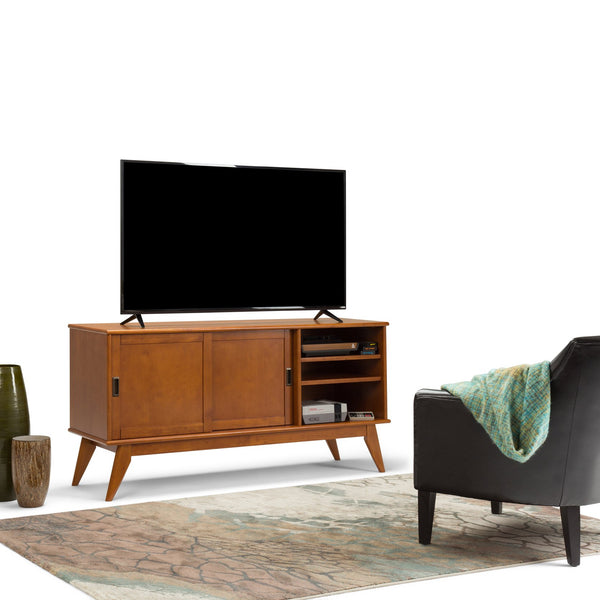 English Elm Draper Mid Century Tv Media Stand - Stylish Teak Brown Storage For Organized Living Rooms, 65" Tvs B136P158154