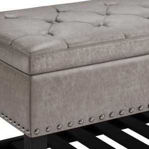 English Elm Lomond Storage Ottoman Bench - Distressed Grey Taupe With Tufting, Hidden Storage & Open Shelf B136P159125