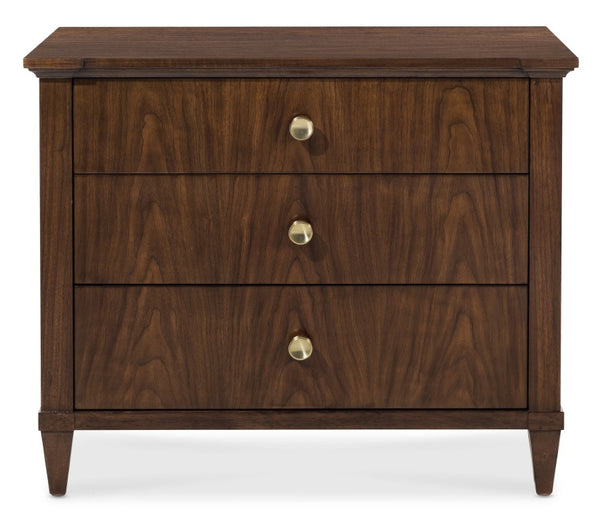 Hooker Furniture Archives Three-Drawer Nightstand With Cedar-Lined Drawer, Integrated Charging & Satin Brass Accents 6123-90217-89