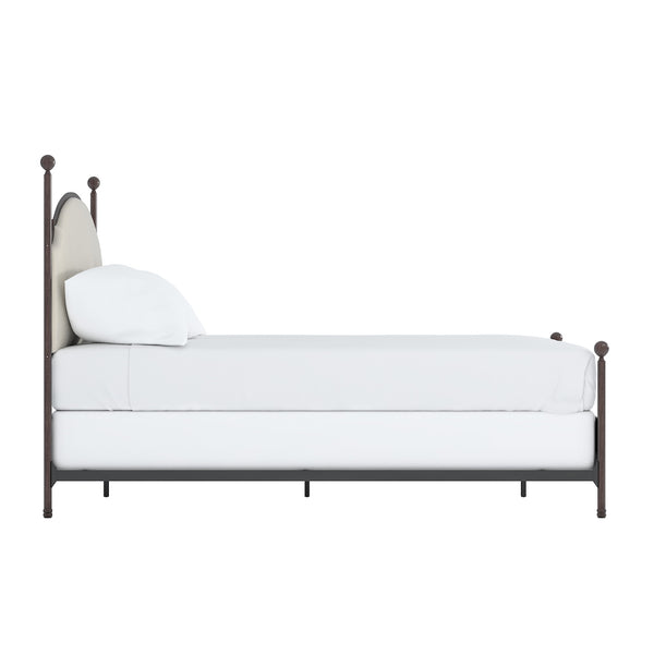 Homelegance By Top-Line Finola Cream Curved Top Cherry Brown Metal Poster Bed Black Linen