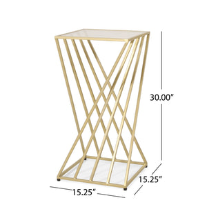 English Elm Christopher Knight Home® - END TABLE Champagne Iron Twisted Hourglass Accent Table with Tempered Glass Top, Modern Glam Chic 71940.00